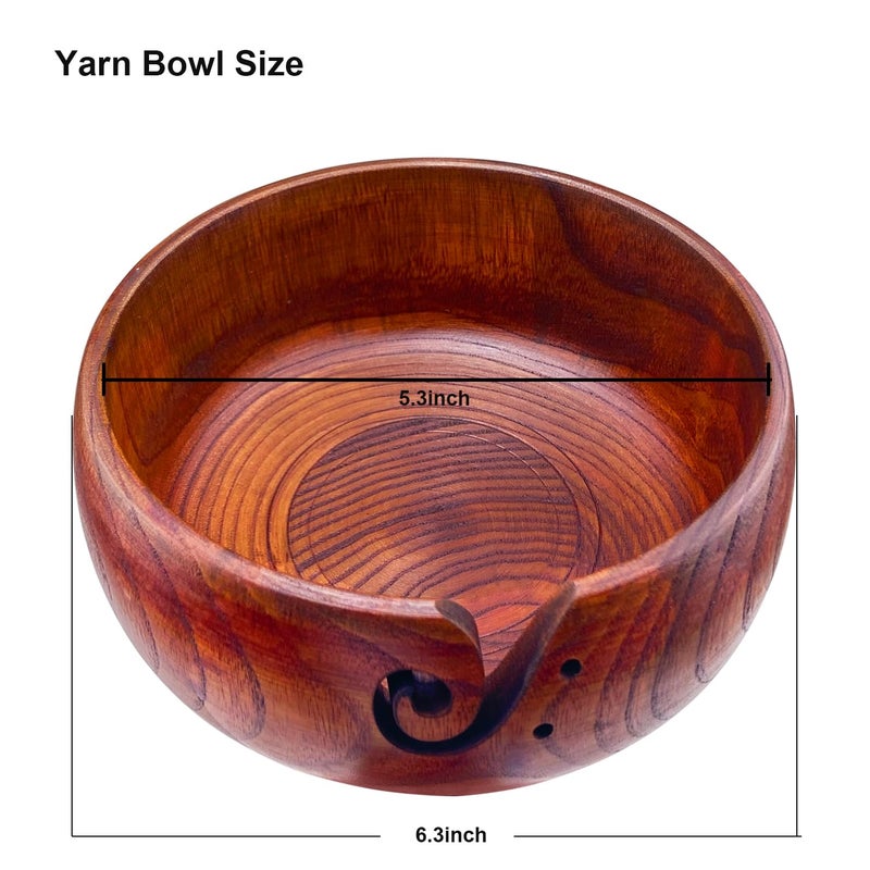 Weabetfu Wooden Yarn Bowl Knitting Yarn Bowls for Crocheting with Holes Knitting Bowl Storage,Perfect Handmade Craft Rosewood Crochet Bowl for Mother's Day and Christmas Gift 6.3''Ã—3'' - Image 4